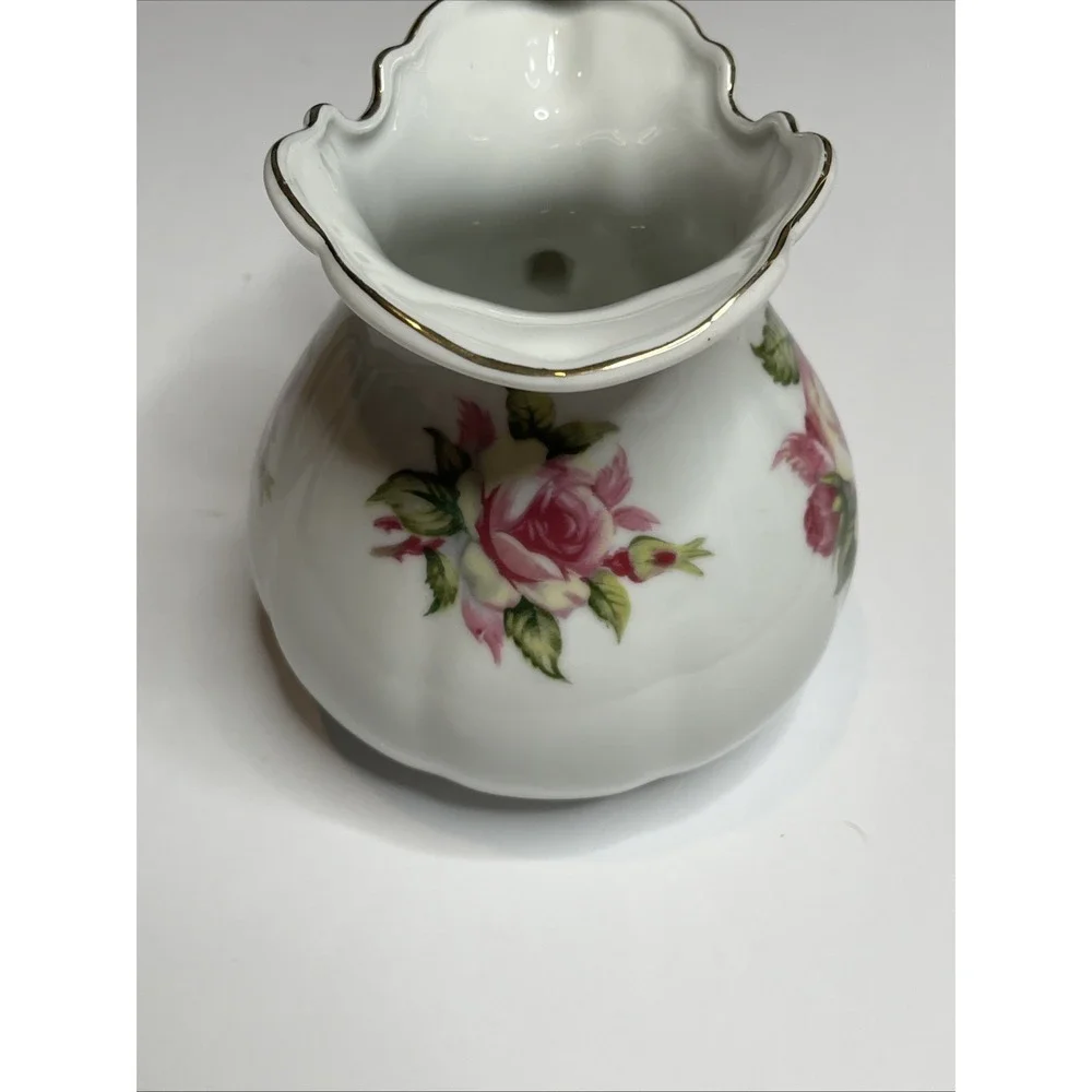 Vintage Fine Porcelain Pitcher/Vase With Pink & Yellow Rose Made In Japan